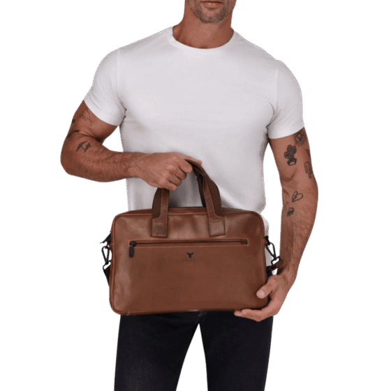 Brando James 1007 Leather 15 inch laptop briefcase brown lifestyle png
