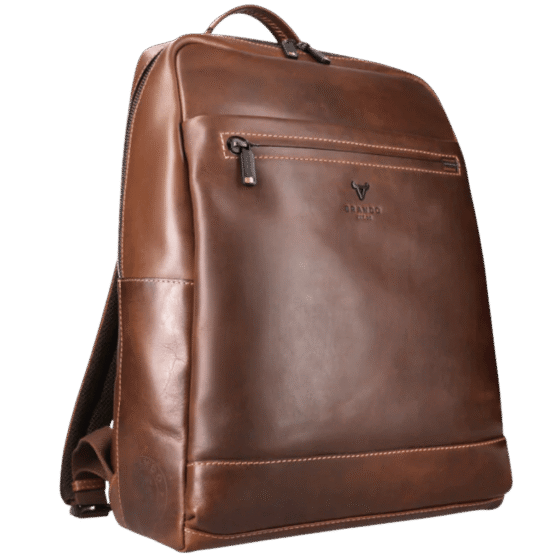 Brando James Leather 3416 15 inch laptop backpack brown front3qrtr png