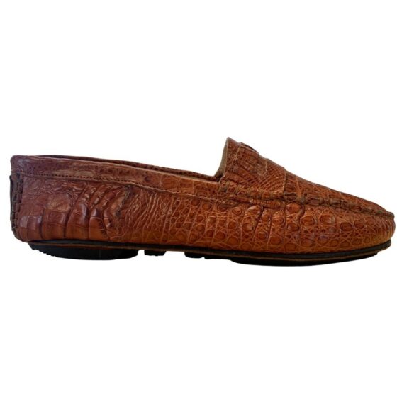 Cavalli Crocodile Unisex Drivers Shoe Cognac side jpg