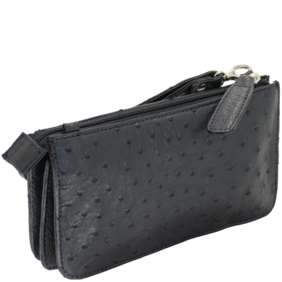 Cavalli Ladies Purse LDB1554 3 Pocket Sling Ostrich EBLK font3qrtr jpg