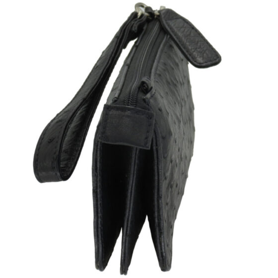 Cavalli Ladies Purse LDB1554 3 Pocket Sling Ostrich EBLK side jpg