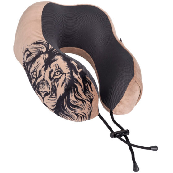 Cellini Safari Lion IB33074 Neck Pillow with pouch brown side3qrtr jpg