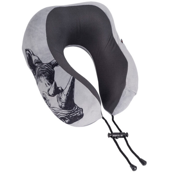 Cellini Safari Rhino IB33074 Neck Pillow with pouch grey front jpg