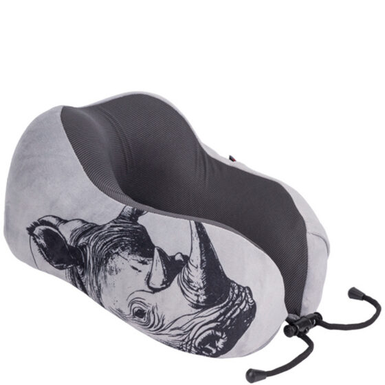 Cellini Safari Rhino IB33074 Neck Pillow with pouch grey front3qrtr jpg