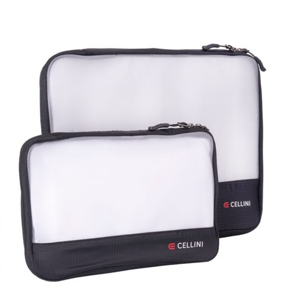 Cellini Travel Essentials Pack Cubes Twin Med Large 33080 Black Front