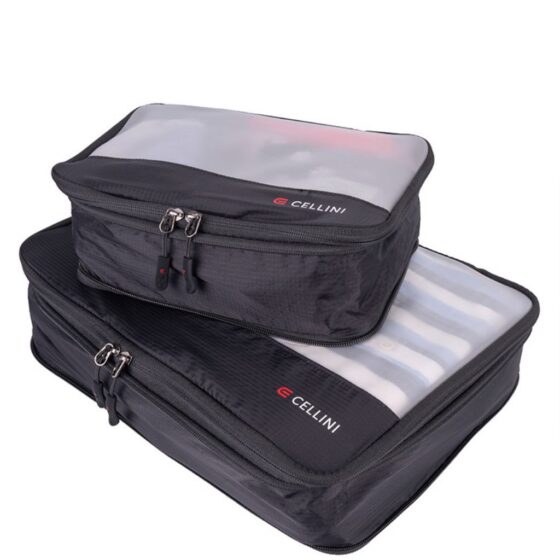 Cellini Travel Essentials Pack Cubes Twin Med Large 33080 Black Front3qrtr