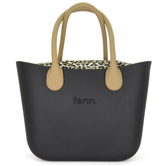 Fenn Original 196 Black round light tan handles leopard print front png