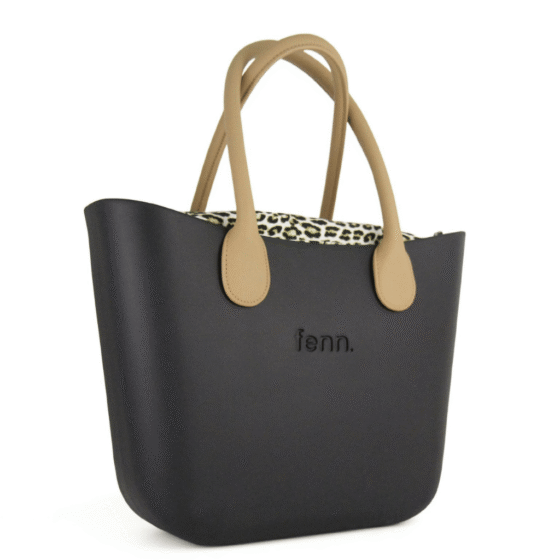 Fenn Original 196 Black round light tan handles leopard print front3qrtr png