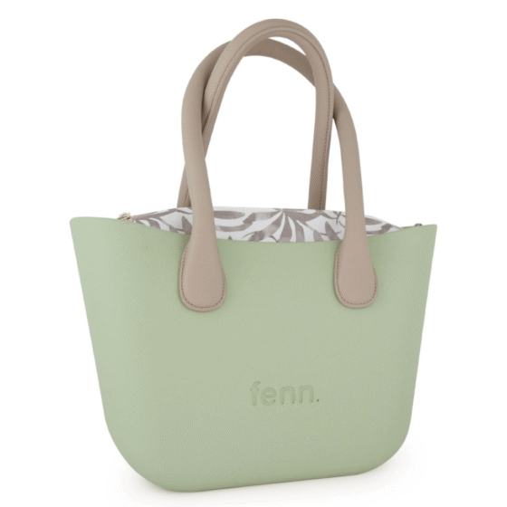 Fenn Petite 9375 pastel green round beige handles printed inner front3qrtr png