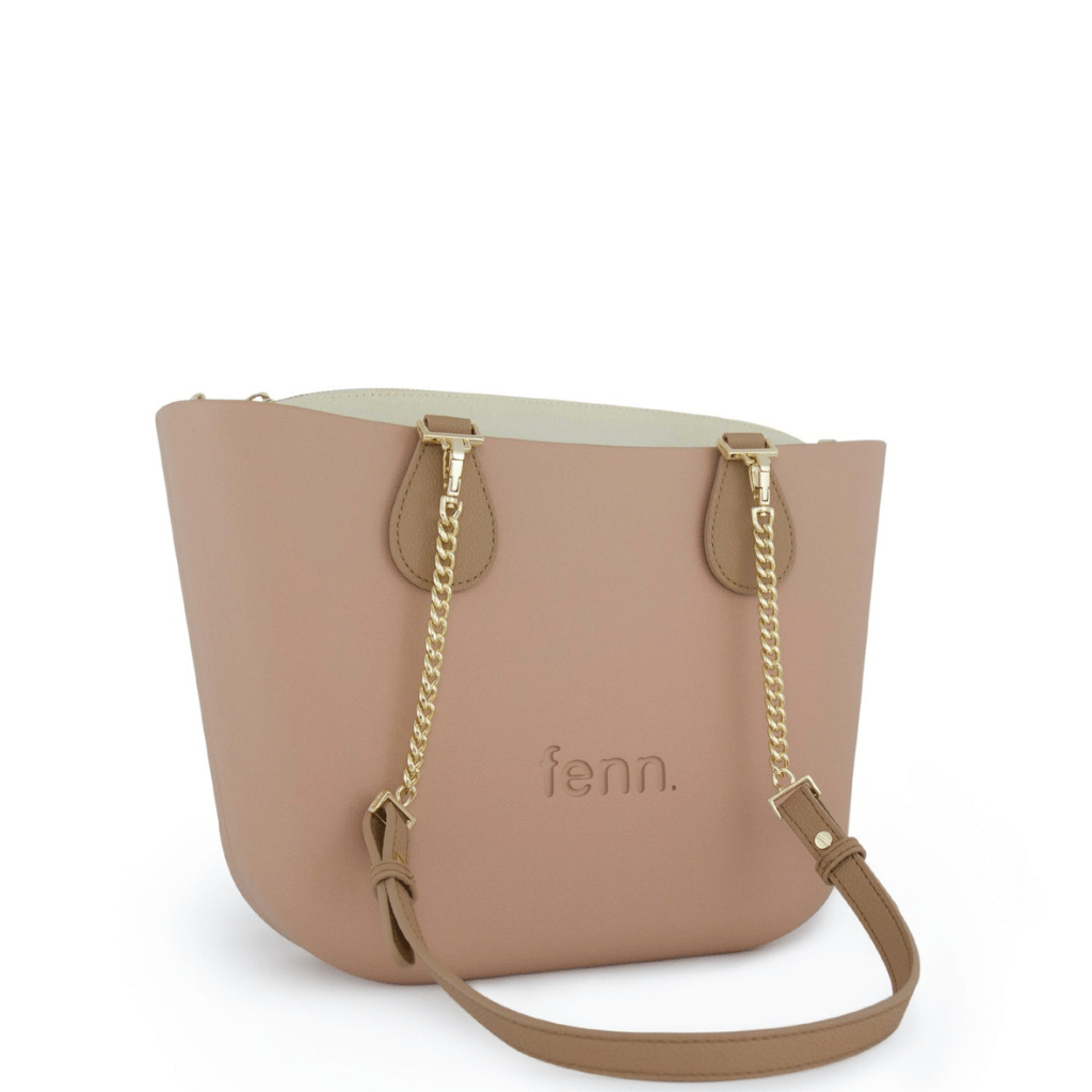 Fenn_Petite_Mocha_9388_gold_chain_light_tan_handle_plain_canvas_inner_front3qrtr