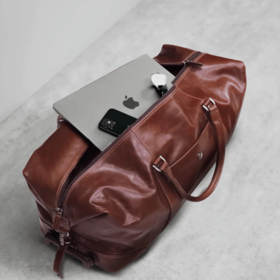 Jekyll and Hide 3690 Oxford Leather trolley duffle mocha brown packing png