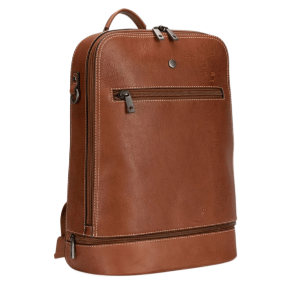 Jekyll and Hide Montana Leather dbl compartment backpack colt brown front3qrtr png