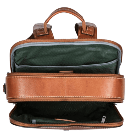 Jekyll and Hide Montana Leather dbl compartment backpack colt brown interior png