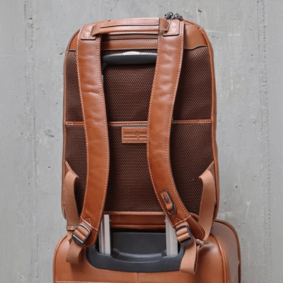Jekyll and Hide Montana Leather dbl compartment backpack colt brown lifestyle png
