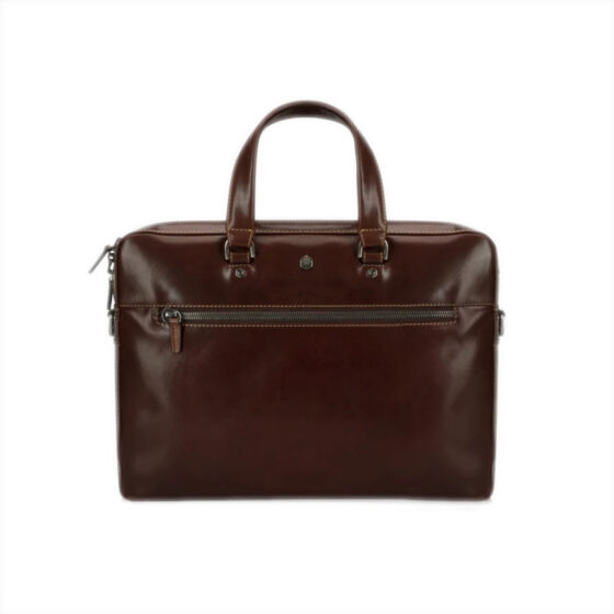 Jekyll and Hide Oxford leather Brown slimline laptop briefcase front primary jpg