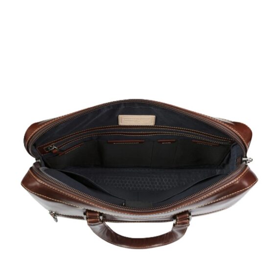 Jekyll and Hide Oxford leather Brown slimline laptop briefcase interior jpg