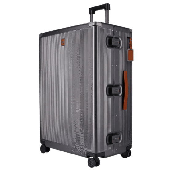 Jekyll and Hide Polycarb luggage spinner 775 Silver tan trim Large front3qrtr png