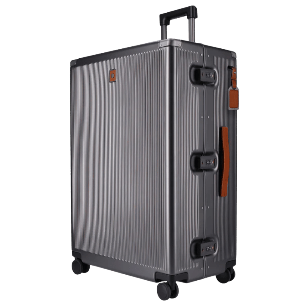 Jekyll and Hide Polycarb luggage spinner 775 Silver tan trim Large front3qrtr png