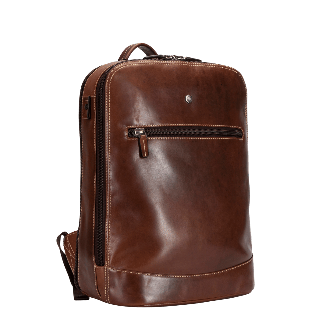 Jekyll and hide 7003 Oxford leather double compartment laptop backpack tabacco brown front3qrtr primary png