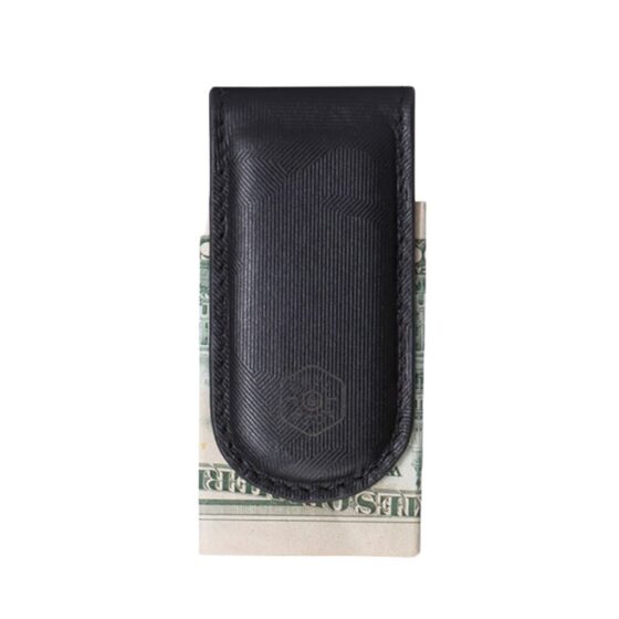 Jekyll And Hide Havana Leather Money Clip 3222 Black Front With Bill