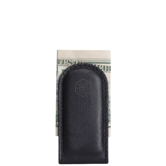 Jekyll and hide Havana Leather Money Clip 3222 Black front with bill transparent