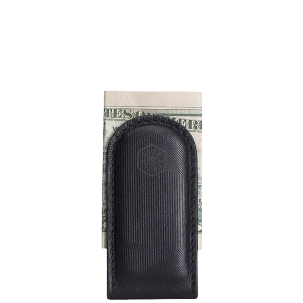 Jekyll and hide Havana Leather Money Clip 3222 Black front with bill transparent