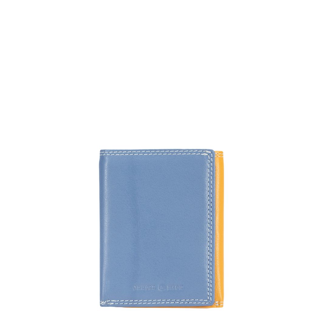 Jekylland Hide Caribbean Leather Trifold Purse 3624 Blue Yellow Front Primary