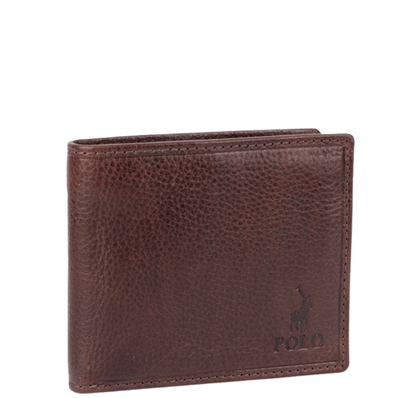 Polo Chobe Leather billfold with coin pocket brown PO59909 front3qrtr png