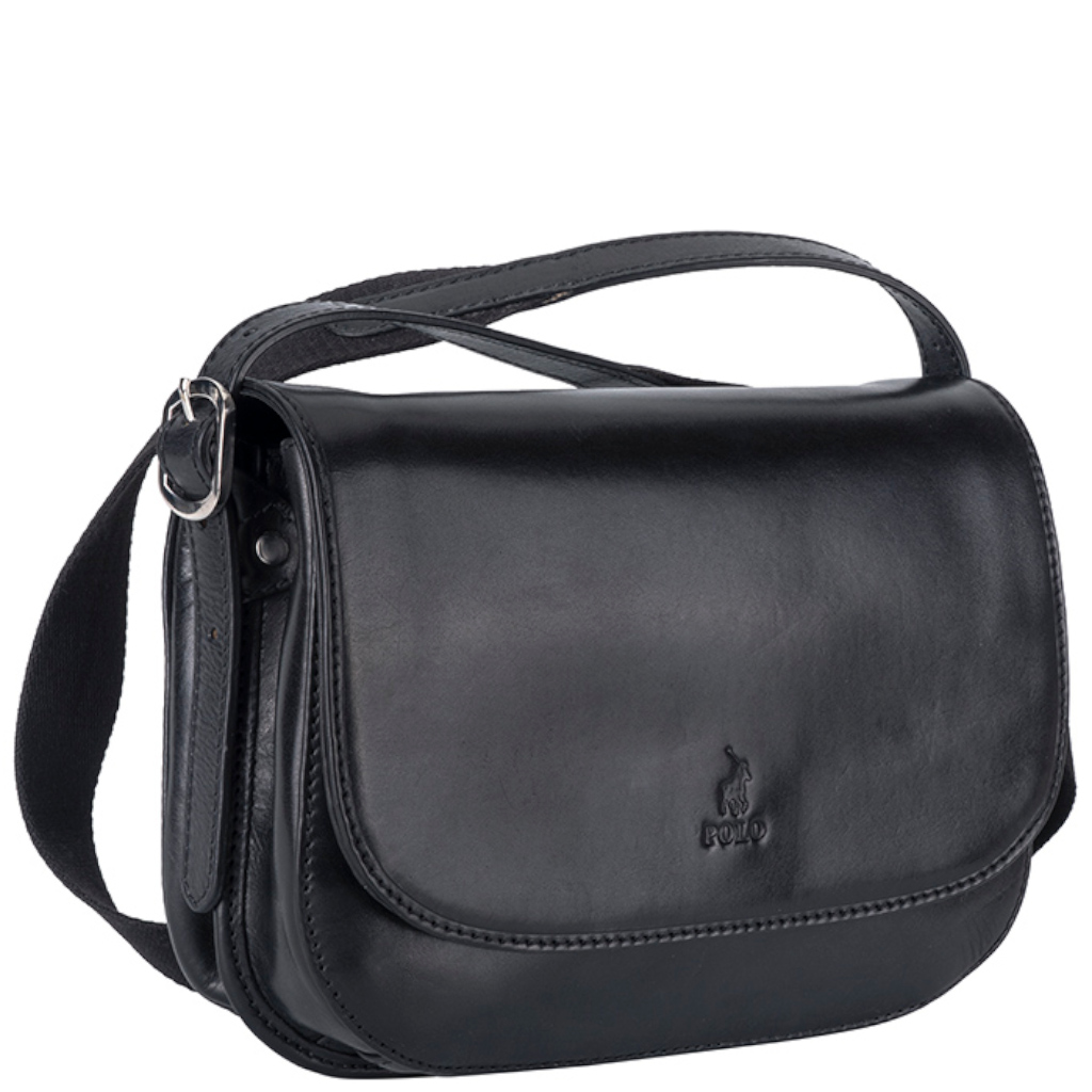 Polo Colorado Leather POL61528 Flapover Bag black front3qrtr jpg
