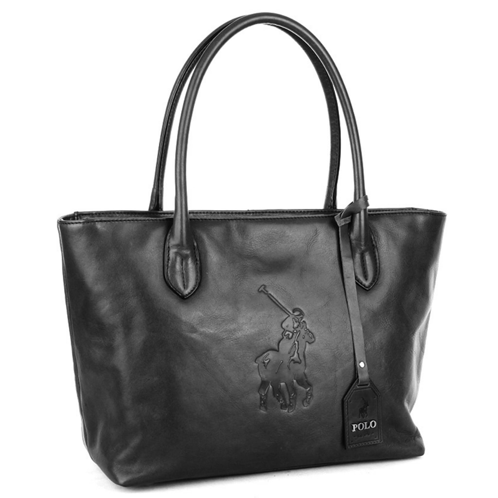 Polo Colorado Leather Tote Handbag POL61510 Black front3qrtr jpg