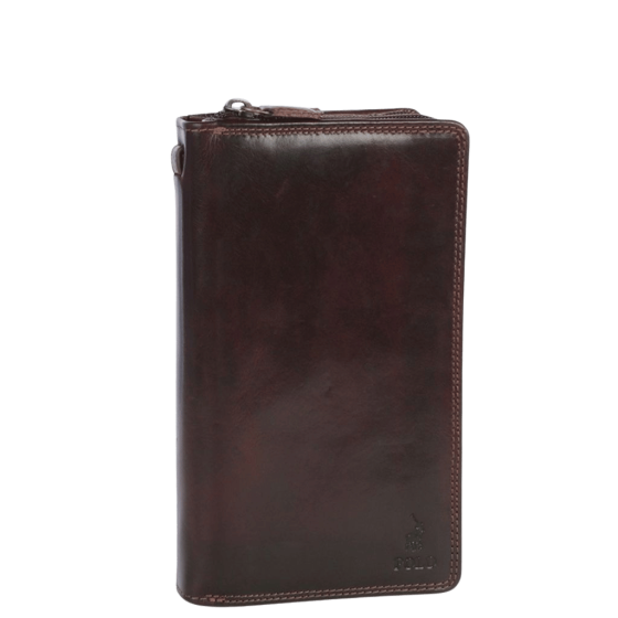 Polo Kenya Leather Double Zip Travel Wallet PO45023 Brown Front transparent