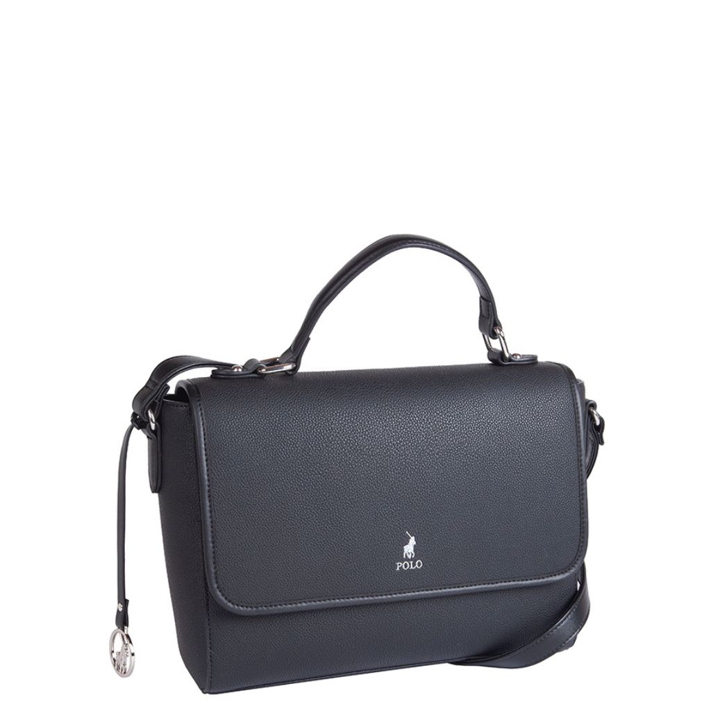 Polo Lyon Peble Flapover Sling Handbag Pos43125 Black Front3qrtr Primary