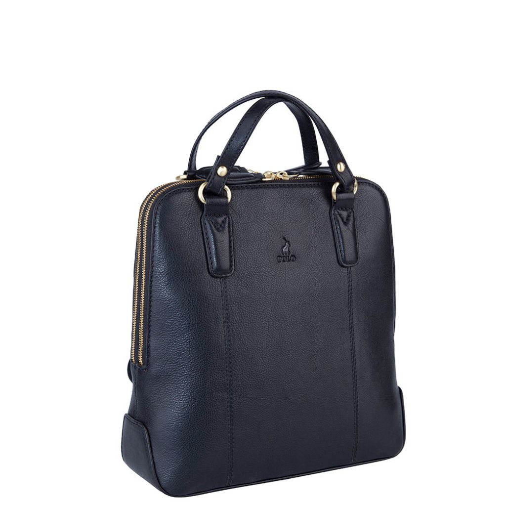 Polo Porto Leather Backpack Pol65950 Black Front3qrtr Primary