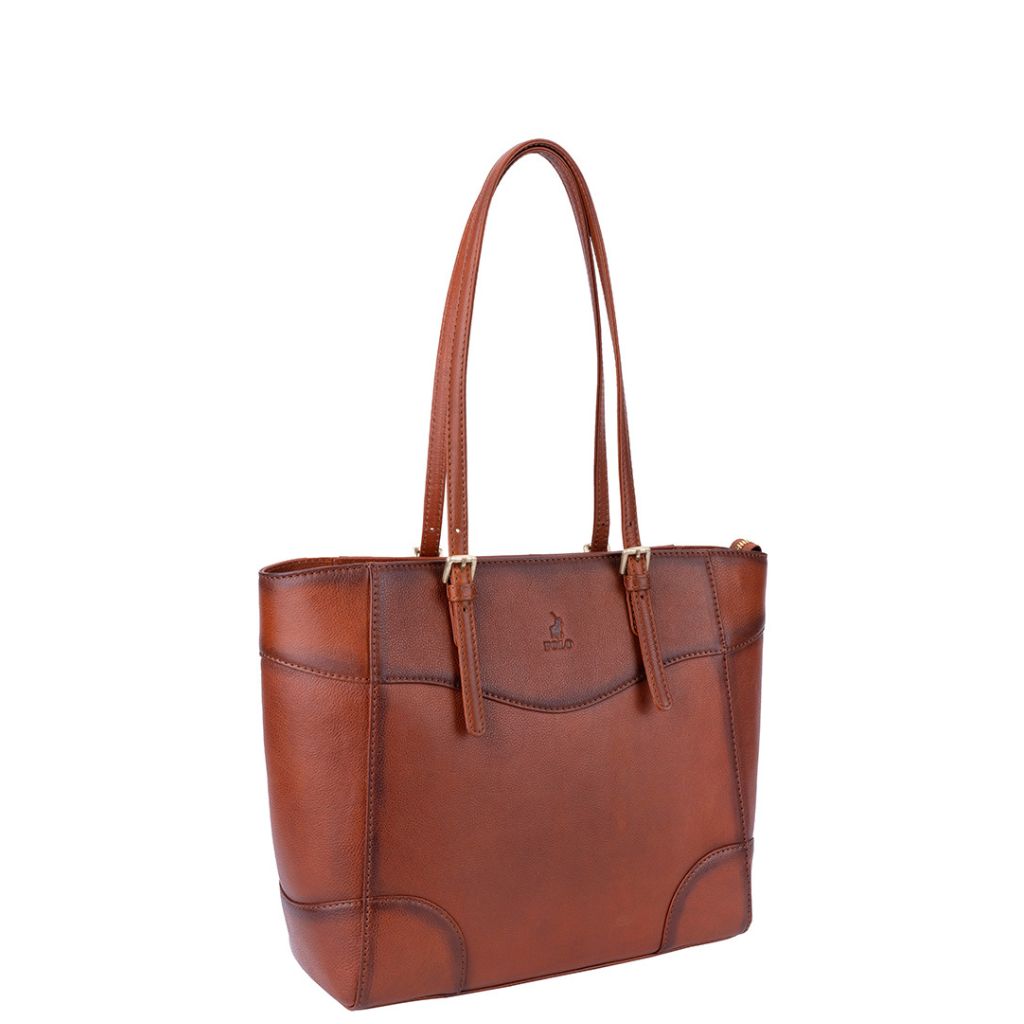Polo Porto Tote Leather Handbag Pol65910 Tan Front3qrtr Primary