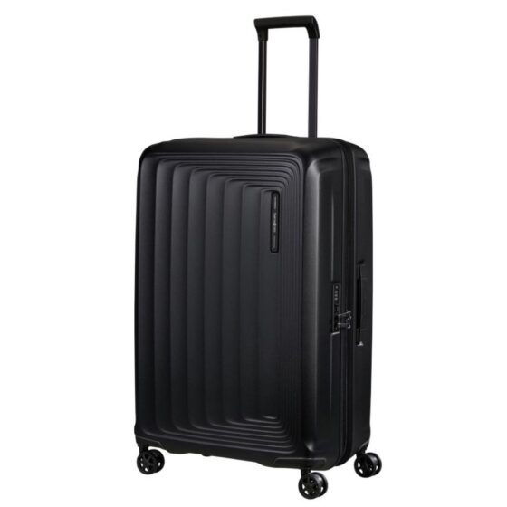 Samsonite Nuon Kf0 Polycarbonate Spinner 75cm Black Front3qrtr Handle Up