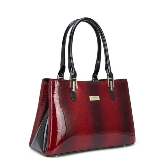 Serenade 190378 Cherry Croc Barrel Leather Handbag Front3qrtr