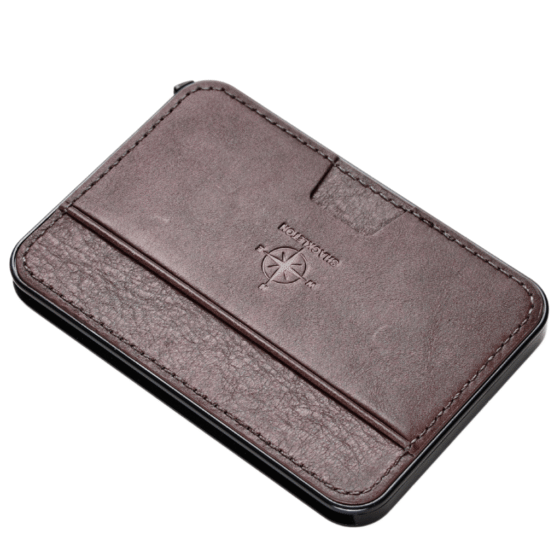 Shackleton Mag Safe Leather pop up wallet brown front layflat png