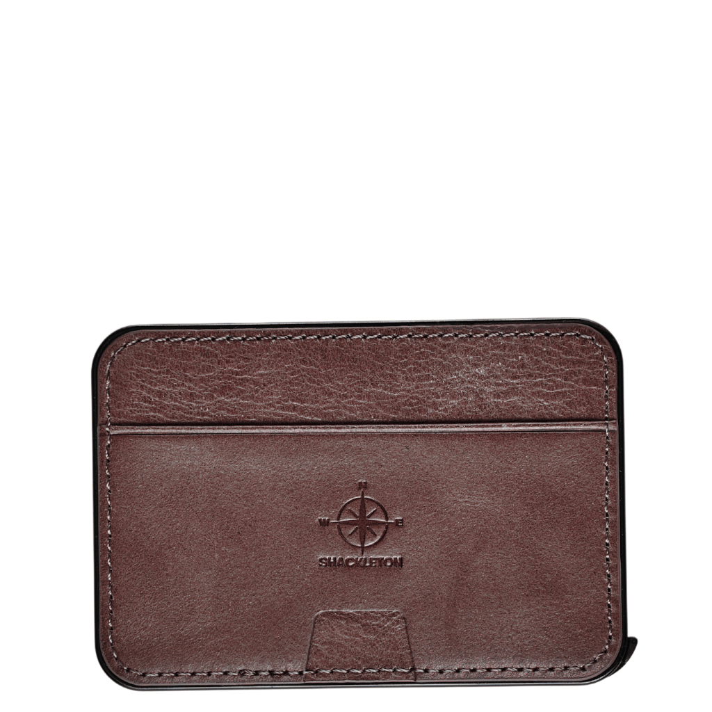 Shackleton Mag Safe Leather pop up wallet brown front primary png