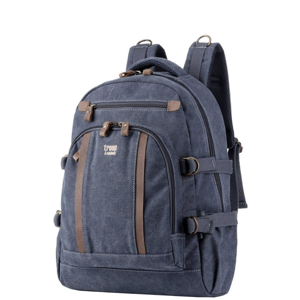 Troop Of London Classic Canvas Trp0257 Laptop Backpack Blue Front3qrtr Primary