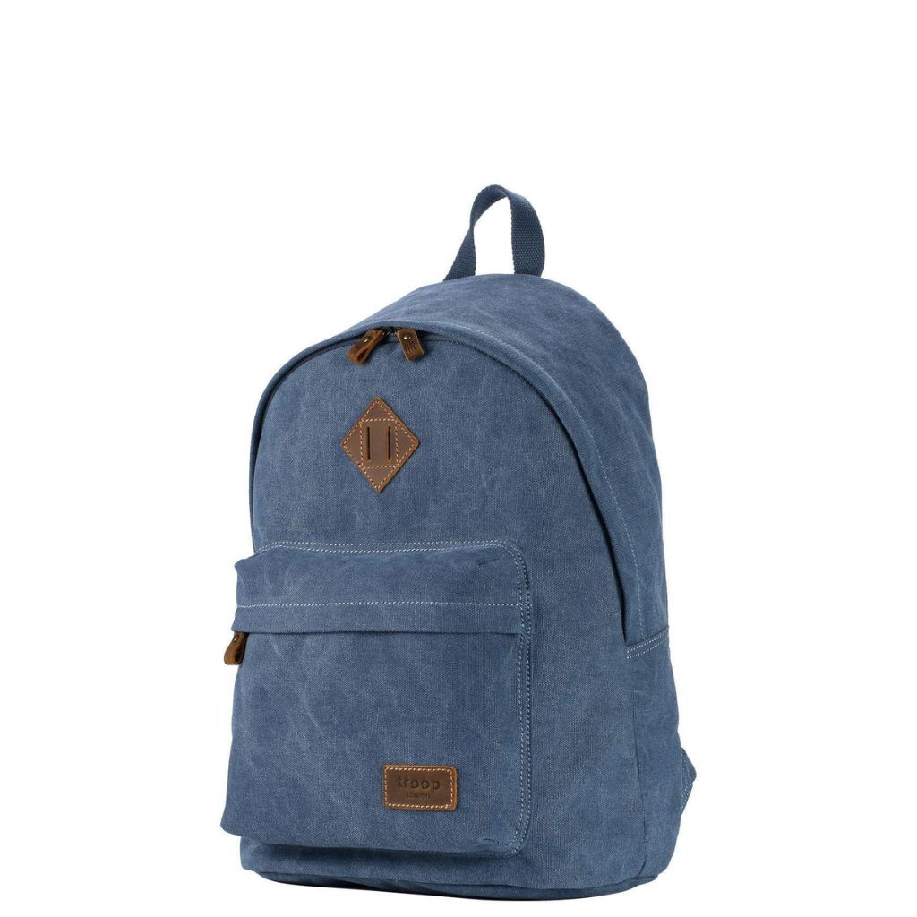 Troop Of London Trp0384 Heritage Laptop Canvas Backpack Blue Front3qrtr Primary