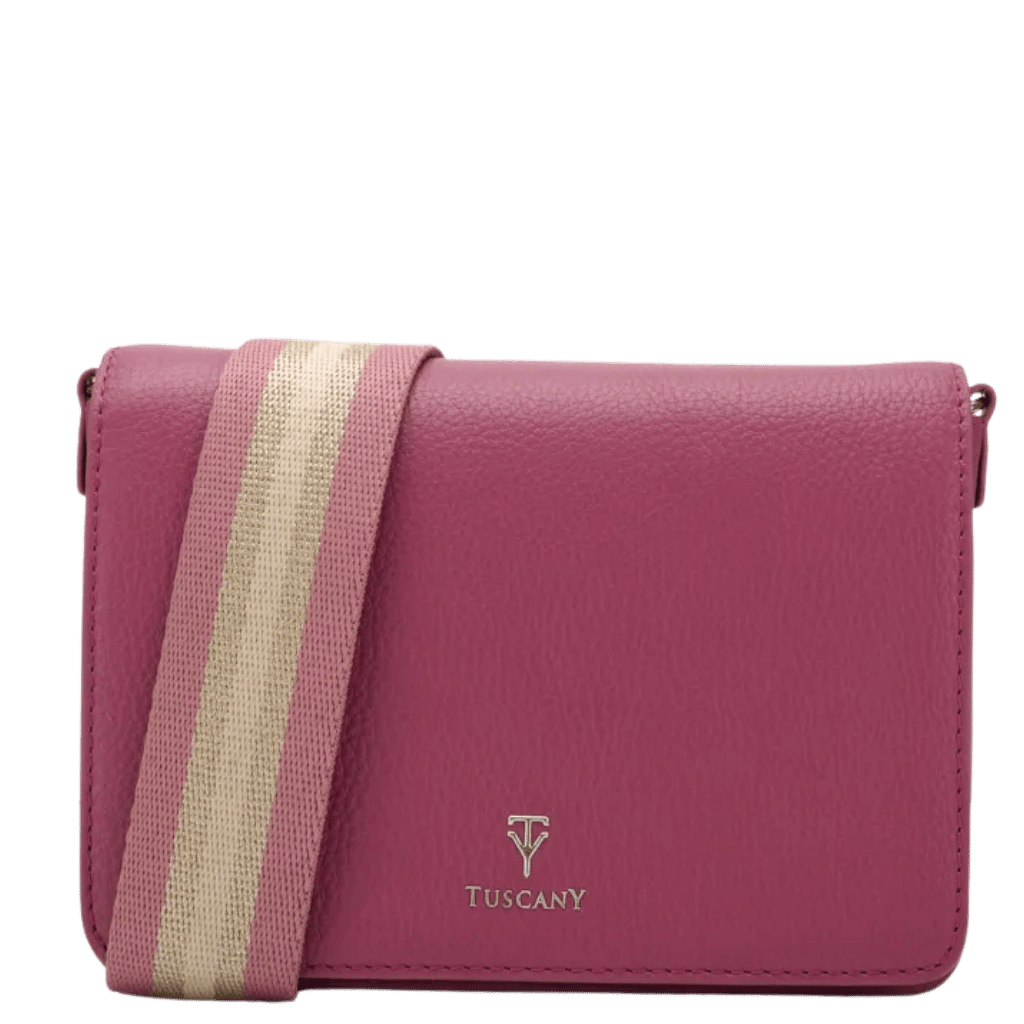 Tuscany Bella Leather Crossbody handbag THS101 pink front with strap png