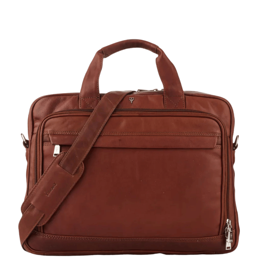 Tuscany Enzo 15 inch laptop briefcase leather brown front png