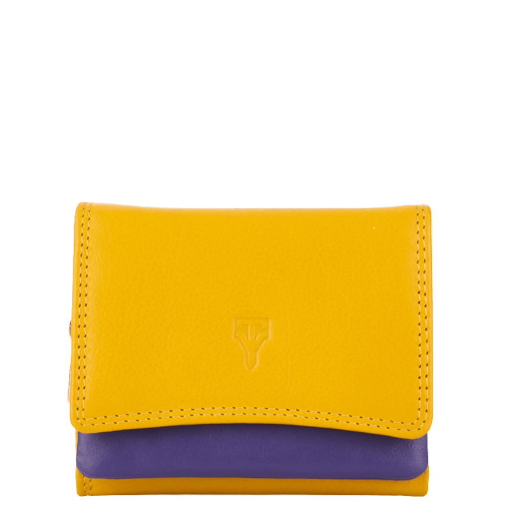 Tuscany_Leather_TPA304_Compact_ladies_trifold_purse_yellow_front