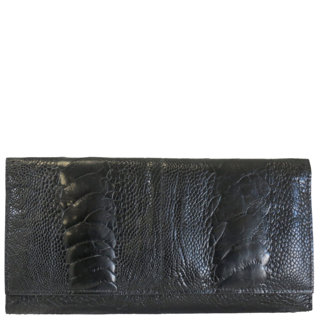 Via La Moda VLP7422 credit card purse ostrich leg black front jpg