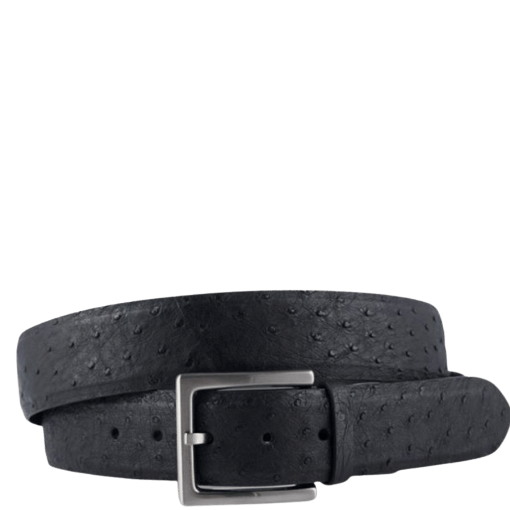 Via La Moda 402 Full Quill Ostrich Leather Belt 40mm Black front transparent