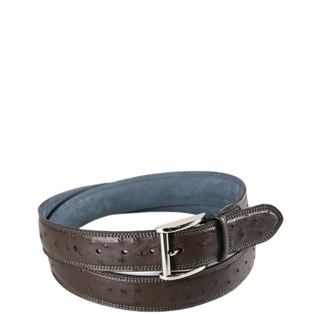 Via La Moda 415 Full Quill Ostrich Leather Belt 40mm Brown Nictotine double stitch Front primary jpg