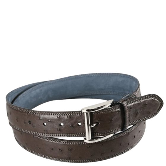 Via La Moda 415 Full Quill Ostrich Leather Belt 40mm Brown Nictotine double stitch Front transparent