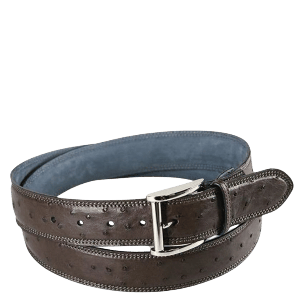 Via La Moda 415 Full Quill Ostrich Leather Belt 40mm Brown Nictotine double stitch Front transparent