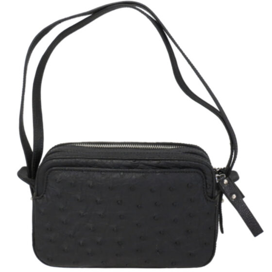 Via La Moda Fiona Ostrich VLP4001 Handbag black front handle up jpg