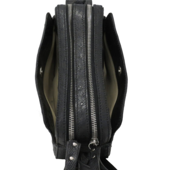 Via La Moda Fiona Ostrich VLP4001 Handbag black side stash pockets jpg